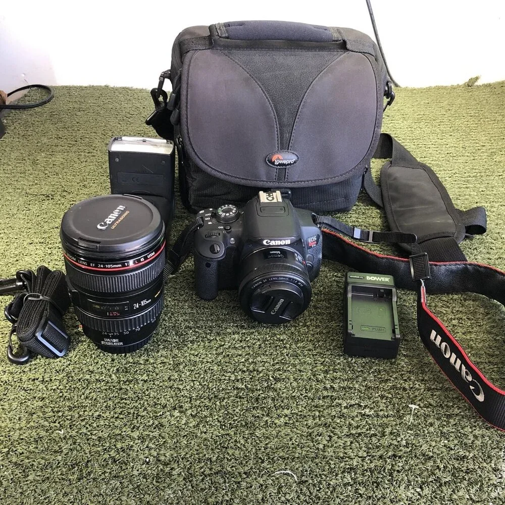 Canon EOS Rebel T5i 18.0MP Digital SLR Camera w/50mm lens 1:1.8/EF 24-105mm 77mm